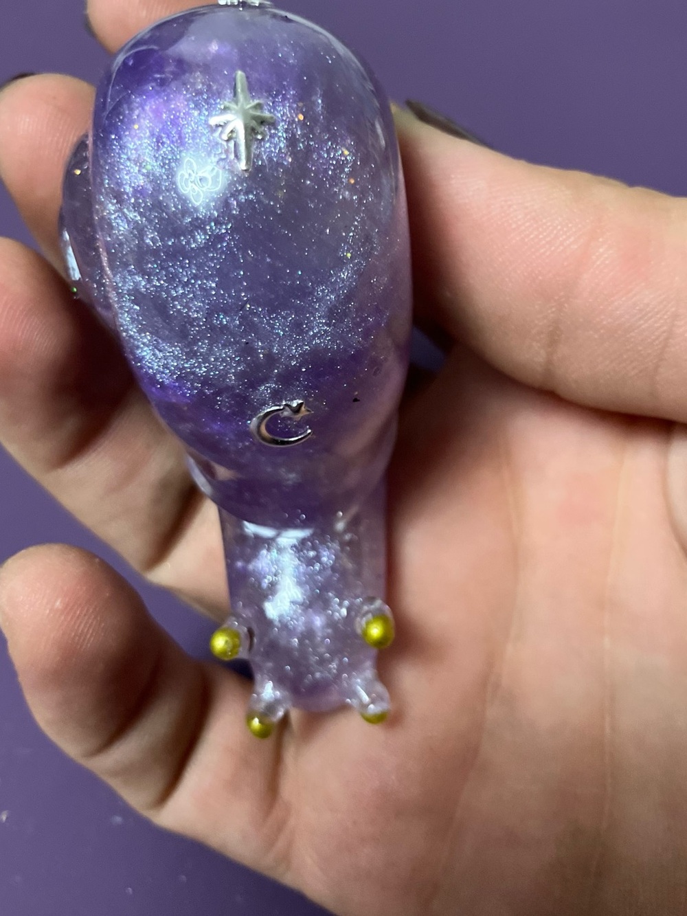 Purple and white Resin Snail silver moon and stars accent and glitter- - Picture 3 of 4